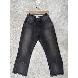 One Teaspoon Cropped Wide Leg Flare Western Faded Jeans 25 Fray Hem Black Gray